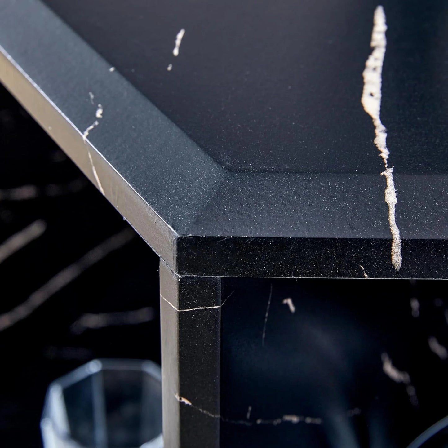 Faux Marble Coffee Table with Storage, Geometric Living Room Table