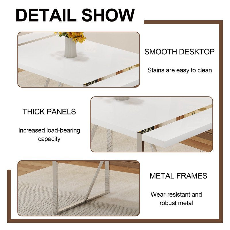 Rectangular Dining Table For 4-6 Person,Sudica 51 inch White Tabletop and Silver Metal Legs,for Dining Room,Kitchen