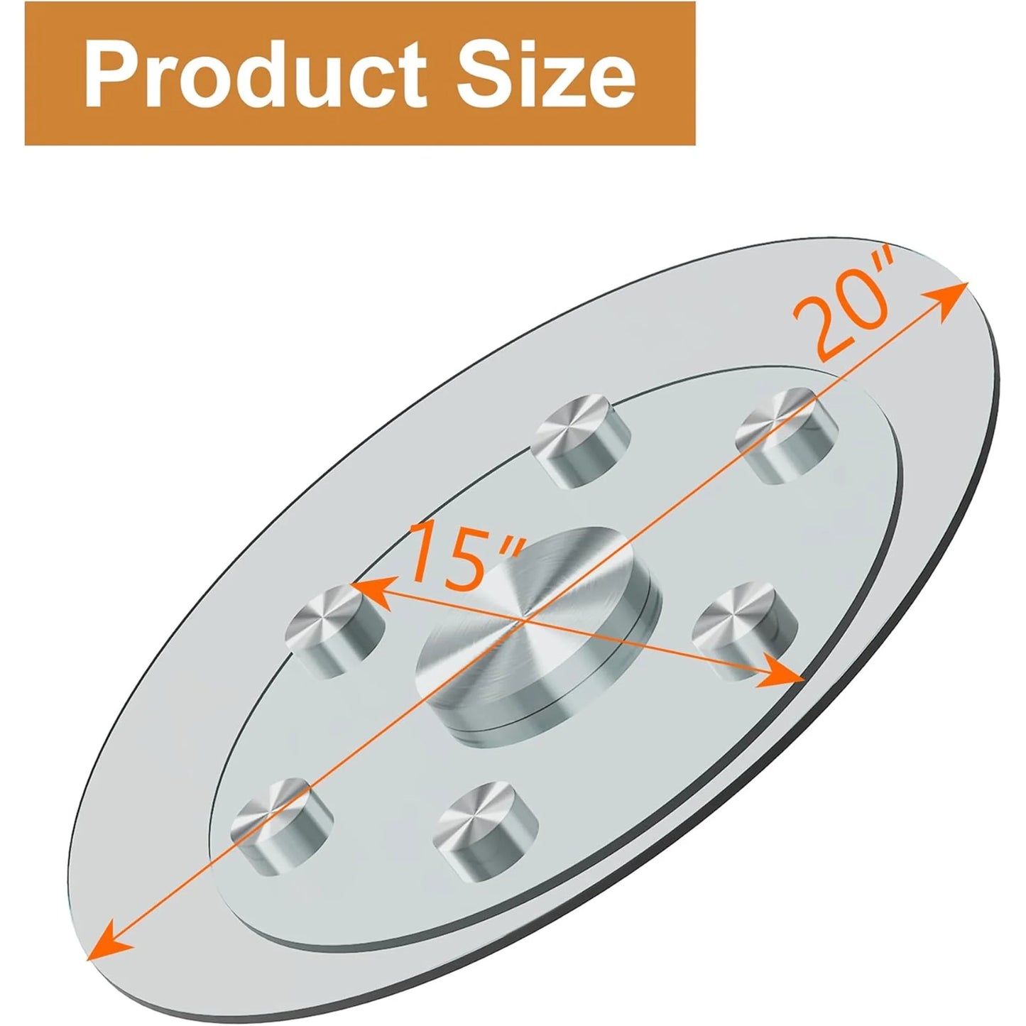 SUDICA 20" Transparent Tempered Glass Lazy Susan Turntable with Silver Base, Double Layer Dining Table Top