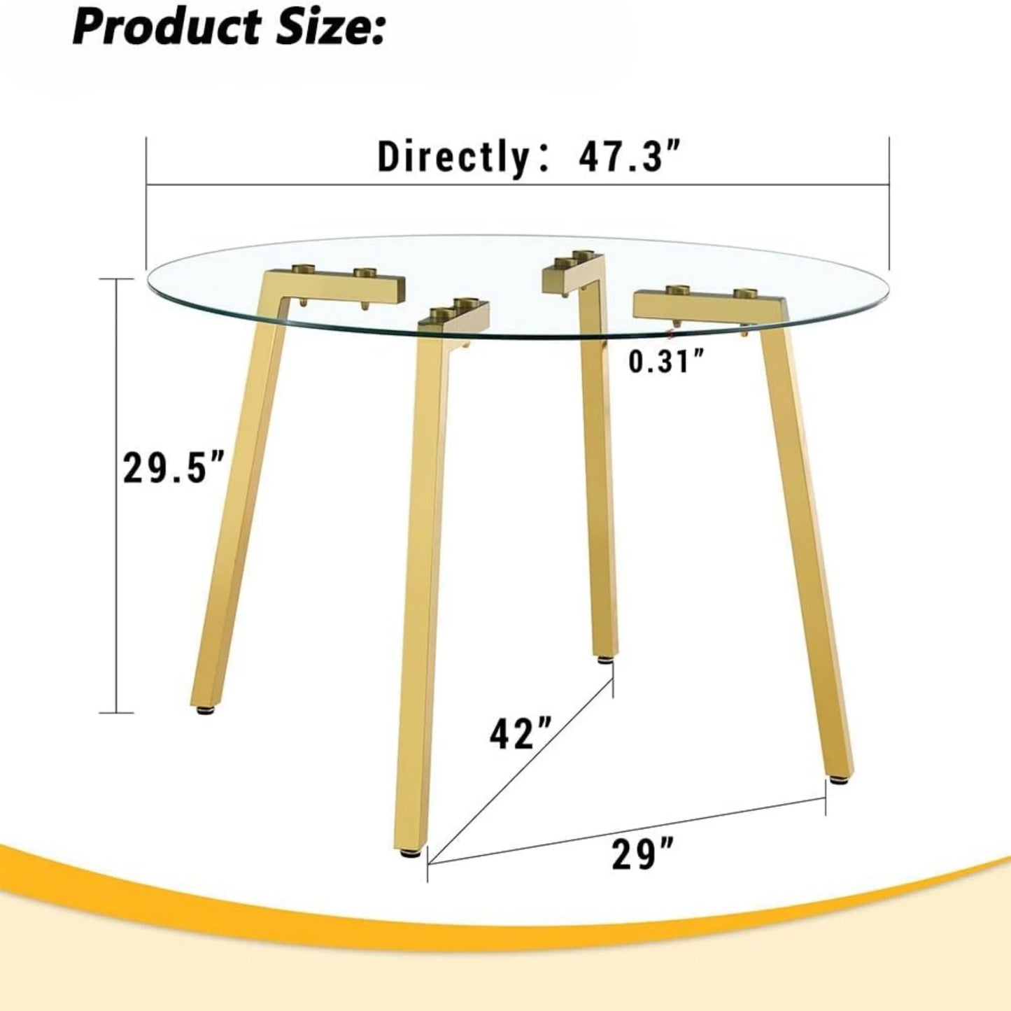 Sudica 47.3"Round Dining Table. Modern Minimalist Kitchen Table Glass with Metal Legs, for Kitchen, Dining Room, Golden