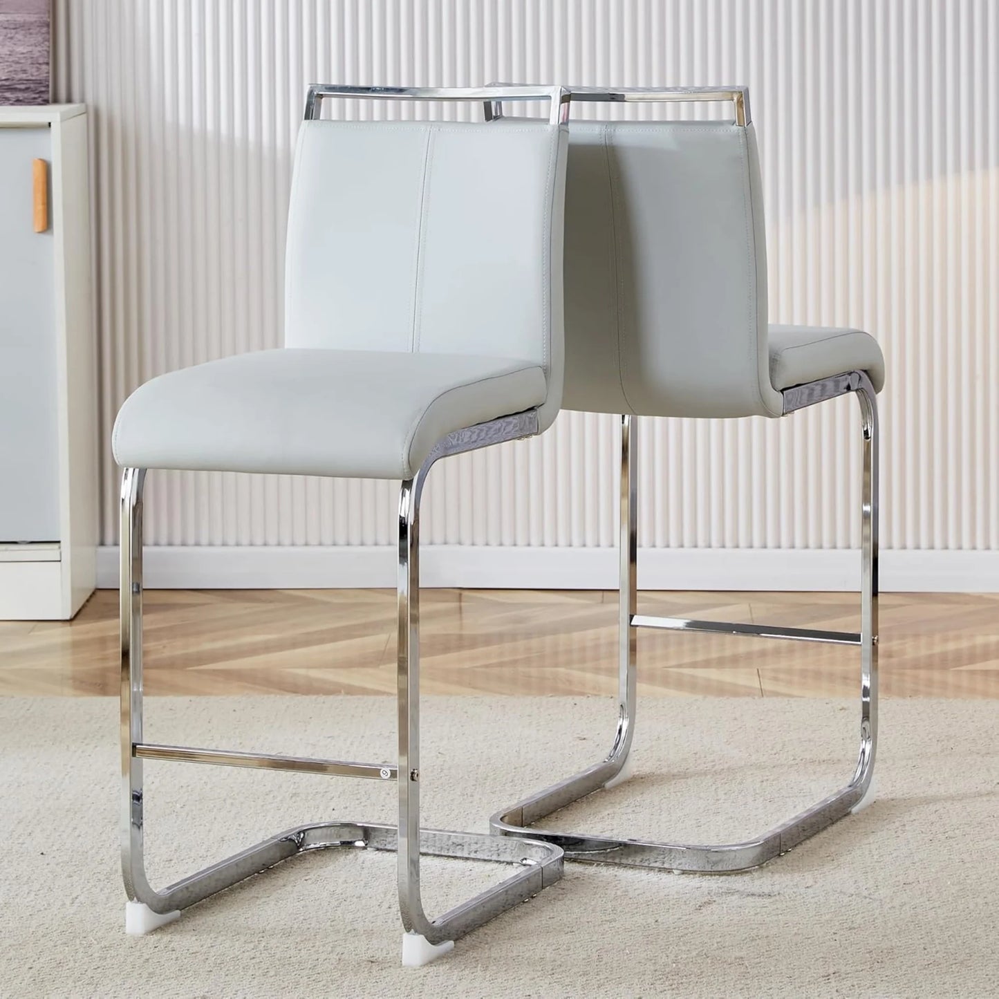 SUDICA Adult Bar Stools - Set of 4, Modern PU Leather and Upholstered with Metal Legs, Gray