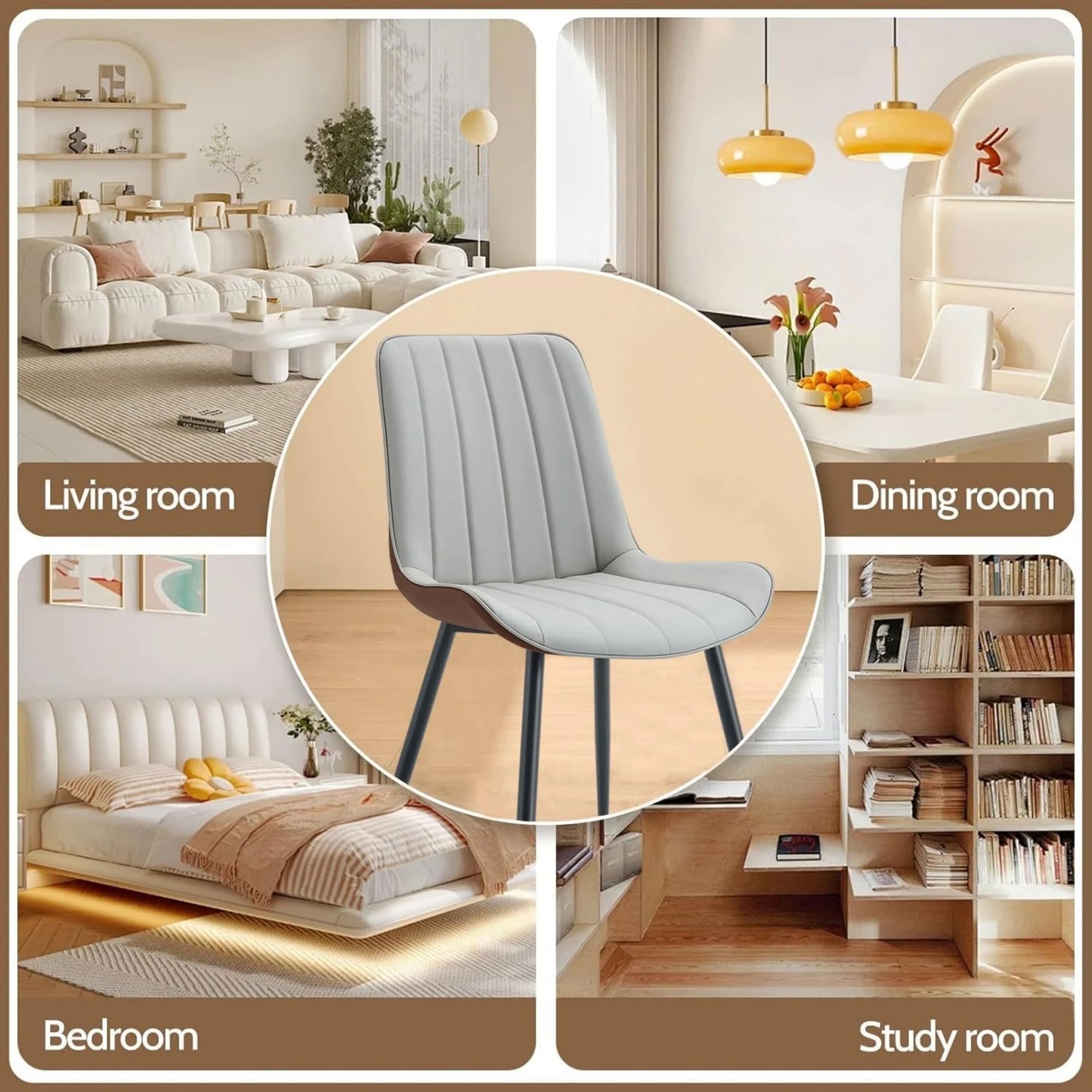 PU Leather Dining Chairs Set of 4, Modern Dining Kitchen Chairs with Cushion Seat Back   Metal Legs, Upholstered Chairs for Home Kitchen Restaurant Dining Living Room (Beige)
