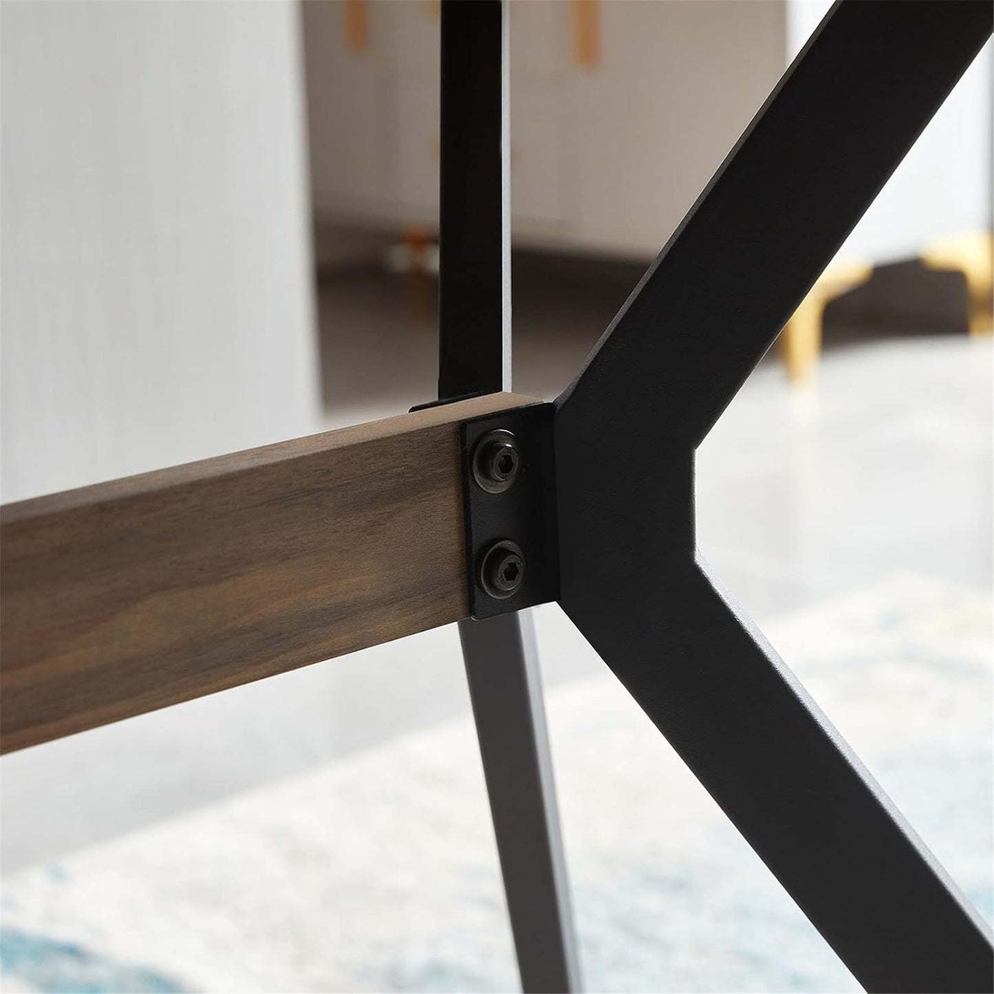 47" Wood Dining Table, Simple Modern Kitchen Table with Wooden Tabletop&Black Metal Transfer Legs, Office Table for Dining Room, Kitchen, Perfect for Apartment