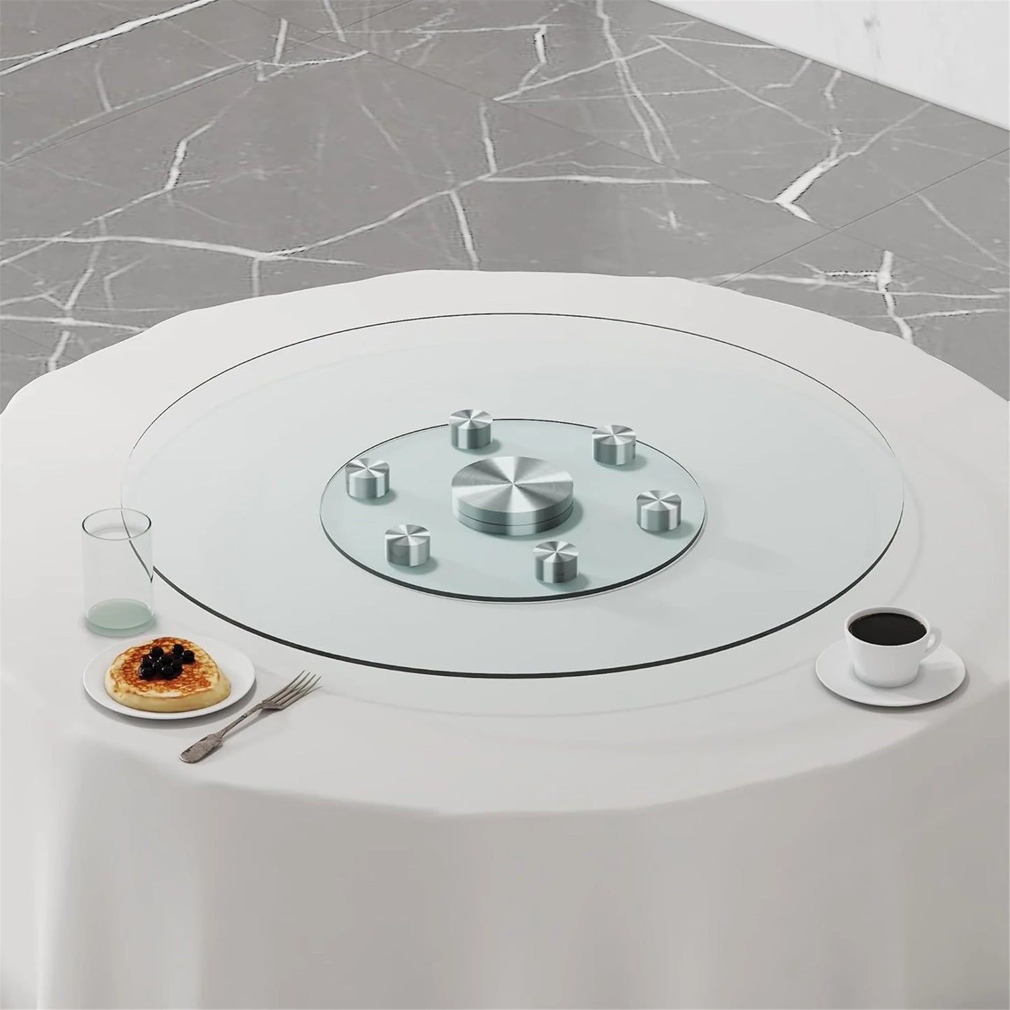 SUDICA 30.3" Transparent Tempered Glass Lazy Susan with Silver Base, Extra Large Rotating Round Dining Turntable
