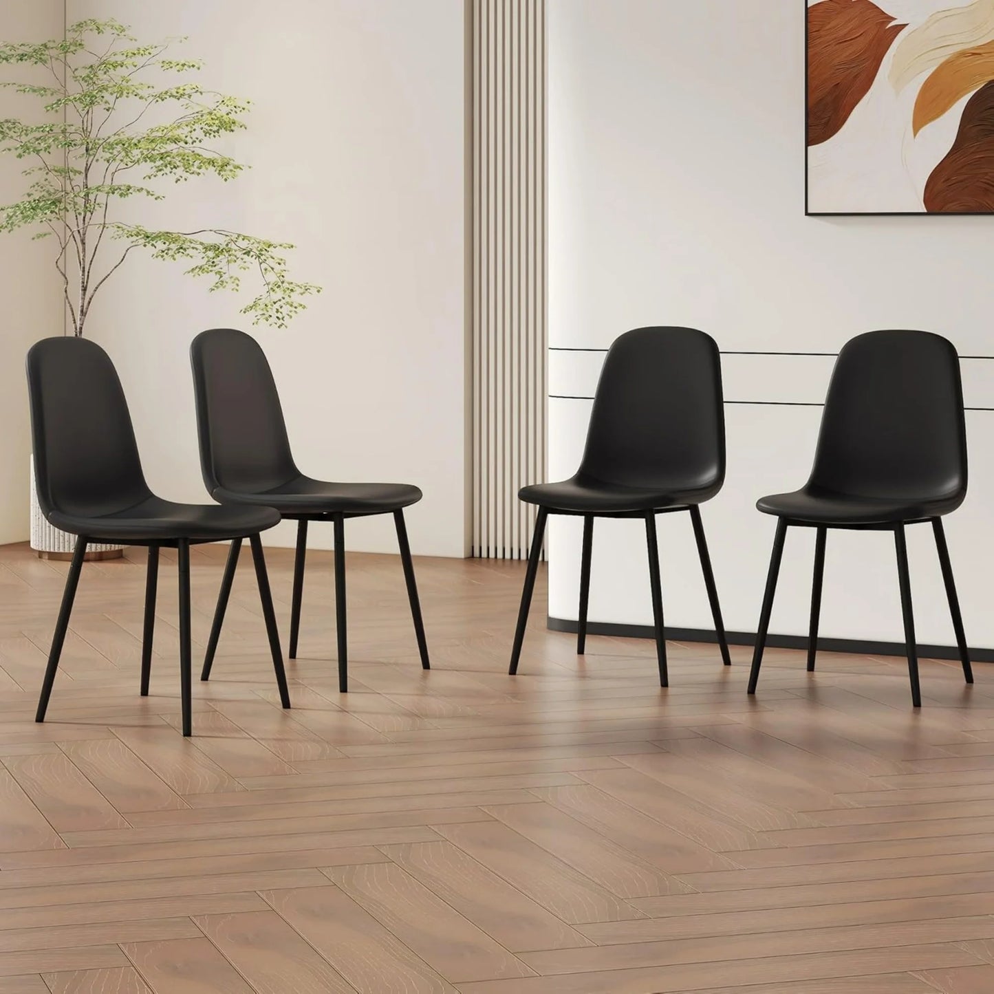 SUDICA Modern Black Dining Chairs Set of 4 PU Upholstered Side Chairs Kitchen
