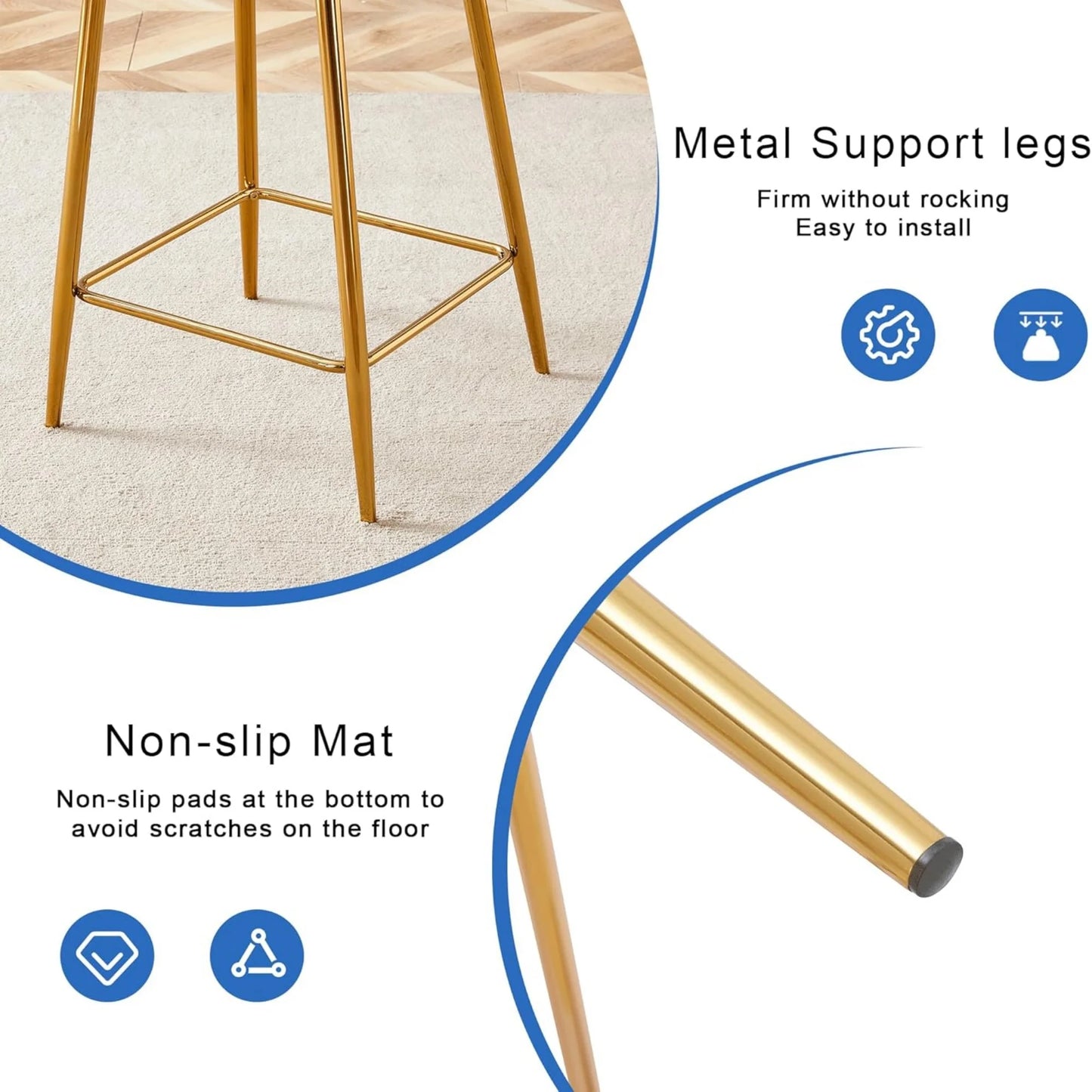 SUDICA Kitchen Island Bar Stools, Counter Height Set Of 2, Transparent PET Seats, Gold Legs, Indoor