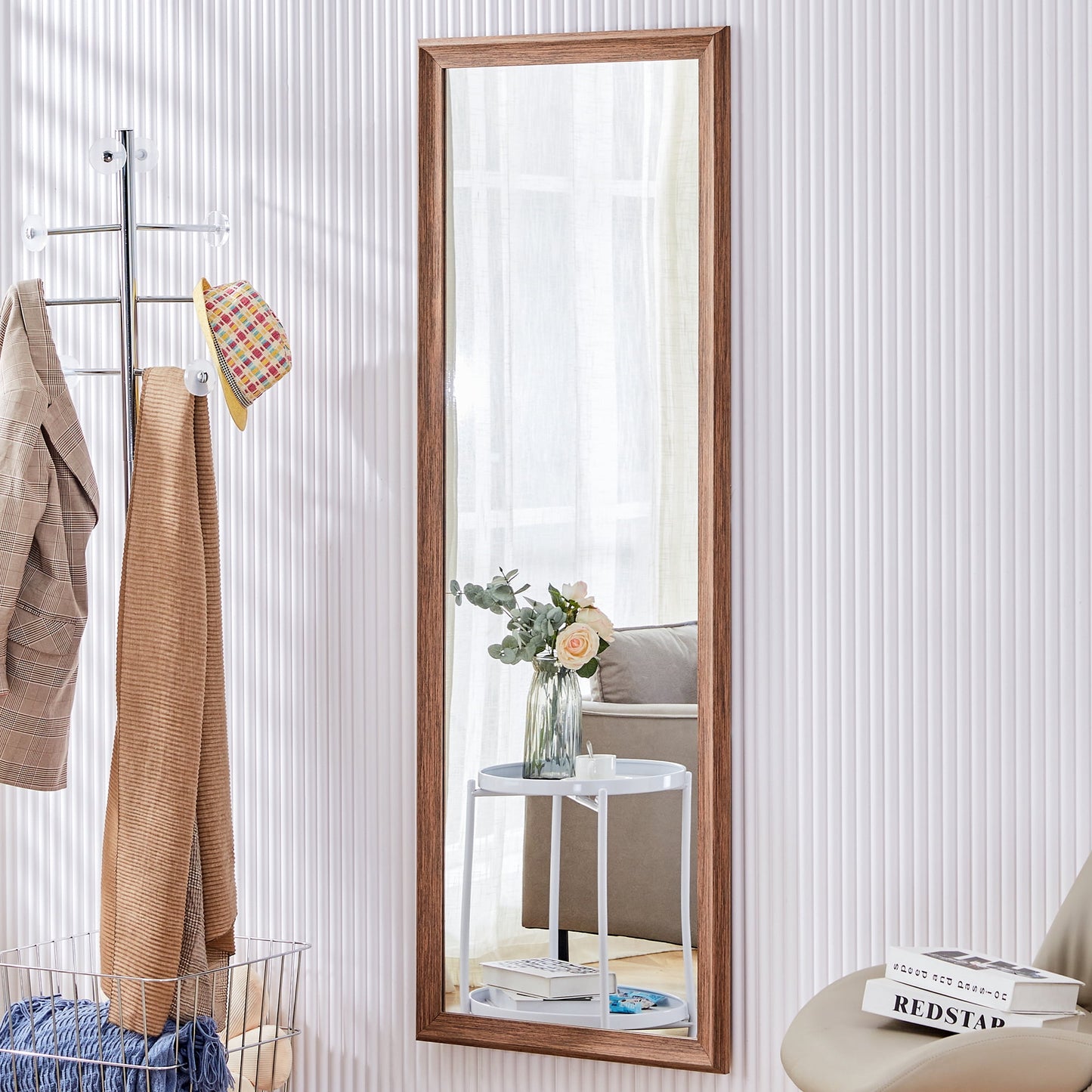 Sudica Wooden Floor Mirror 65"x22.8" Rectangular Full Body Standing Mirror for Living Room, Walnut