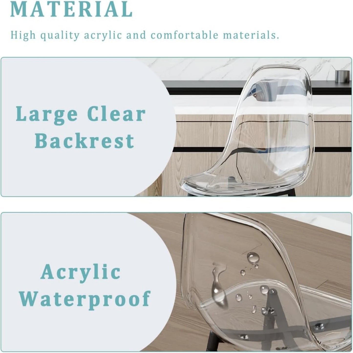 SUDICA Clear Acrylic Counter Height Bar Stools Set of 2 with Black Powder‑Coated Metal Frame